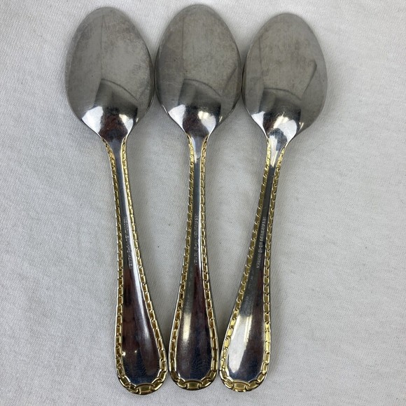 3 Retroneu GOLD ACCENT Chain 6”Spoons 18/8 Korea Stainless Flatware-GreatQuality - Picture 7 of 11